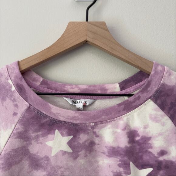 Wildfox Star Print Sweatshirt Crew Neck Long Sleeve Slit Hem Casual Stretch EUC - Picture 3 of 10